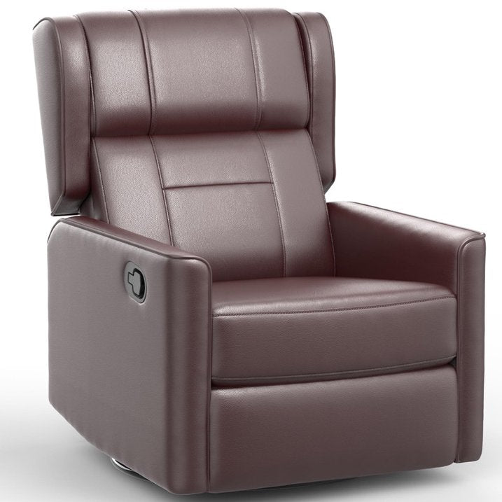 Recliner Chair, 360 Swivel Rocker Chair for Adults, Rocking Recliner Chair for Small Spaces, Upholstered Leather Glider Recliner Nursery Chair for Living Room, Nursery, Brown