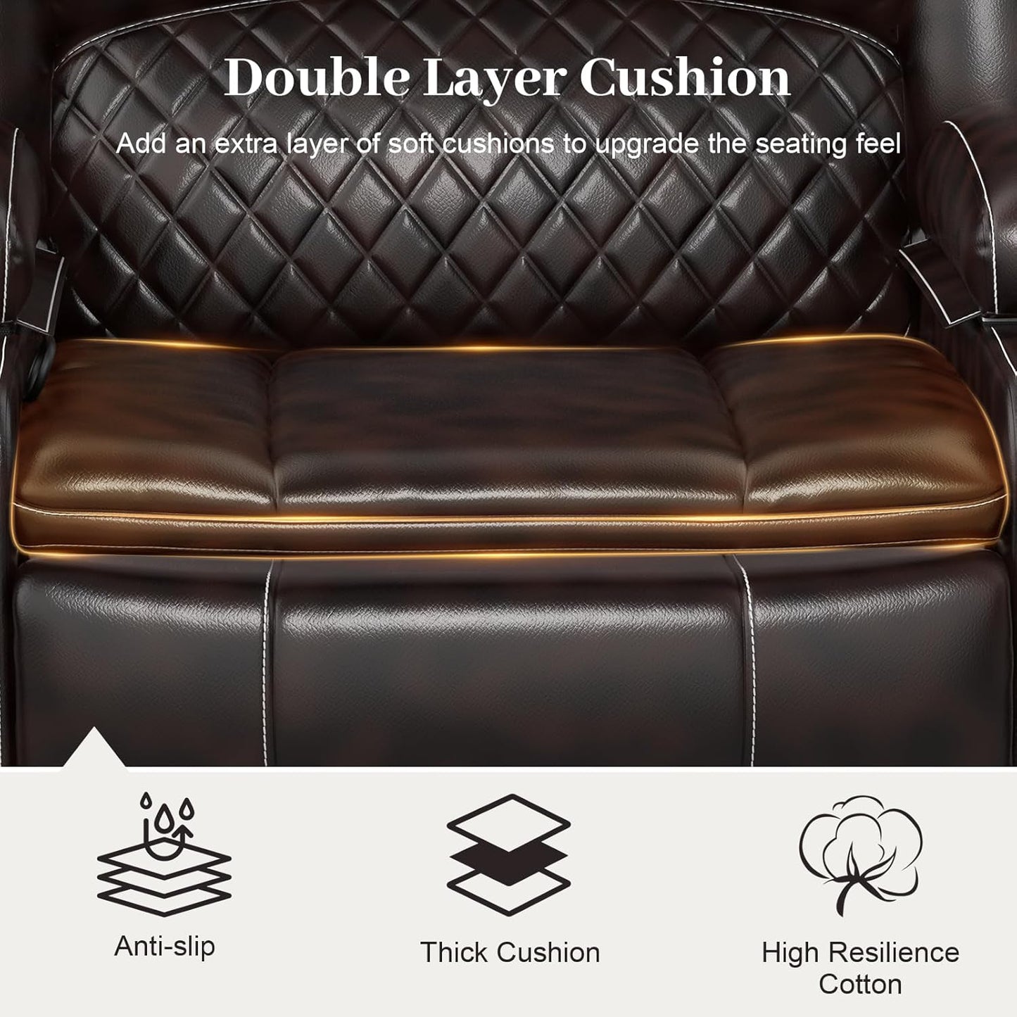 LOBERFVE Recliner Chairs for Adults, Oversize Manual Reclining Chair with 2-Tier Cushions, Faux Leather Recliner Chair with Hidden Storage Space, Living Room Recliner Chairs with Cup Holders - Brown