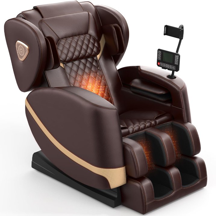 Massage Chair Full Body, Zero Gravity Massage Chair with 10 Fix Rollers, Heating, Foot Massage, Bluetooth Speaker, Touch Screen Controller, Fit Office and Home, Brown