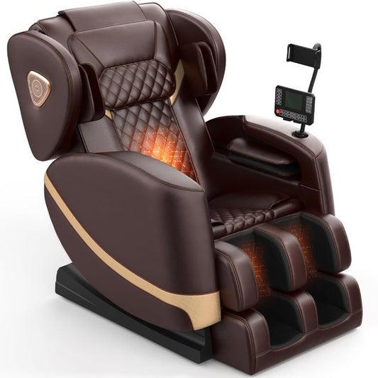 Massage Chair Full Body, Zero Gravity Massage Chair with 10 Fix Rollers, Heating, Foot Massage, Bluetooth Speaker, Touch Screen Controller, Fit Office and Home, Brown