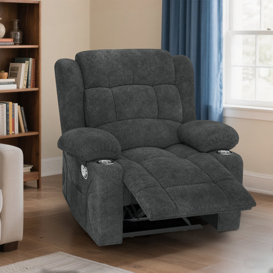Loberfve Recliner Chair for Adults, Oversized Fabric Manual Pull Tab Recliner Chair with Cup Holders, Recliner Chair for Living Room, RV, Gray