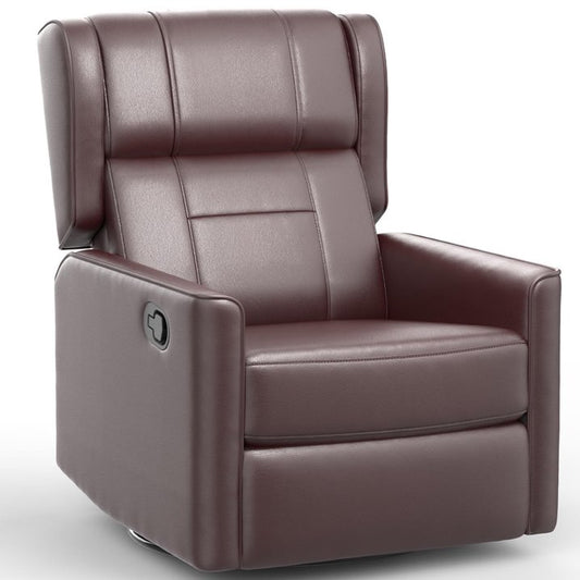 Recliner Chair, 360 Swivel Rocker Chair for Adults, Rocking Recliner Chair for Small Spaces, Upholstered Leather Glider Recliner Nursery Chair for Living Room, Nursery, Brown