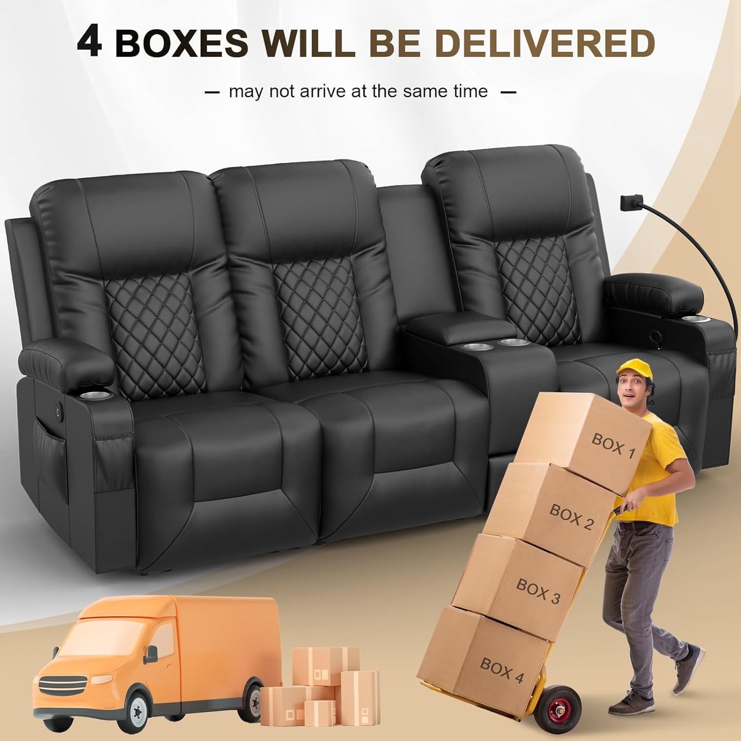 LOBERFVE Loveseat Recliner, 3 Seat Recliner Sofa with Stainless Steel Cup Holder, USB, TYPE-C Interface, 3 Seater Sofa Lounge with Storage Space, Mobile Phone Holder, Couch for Living Room, Black