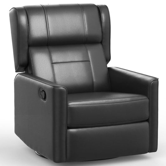 Recliner Chair, 360 Swivel Rocker Chair for Adults, Rocking Recliner Chair for Small Spaces, Upholstered Leather Glider Recliner Nursery Chair for Living Room, Nursery, Black