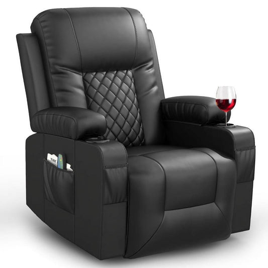 Recliner Chairs for Adults, Massage Rocker with Heated Recliner 360 Degree Swivel Single Sofa Seat Living Room Oversize Recliners, Black