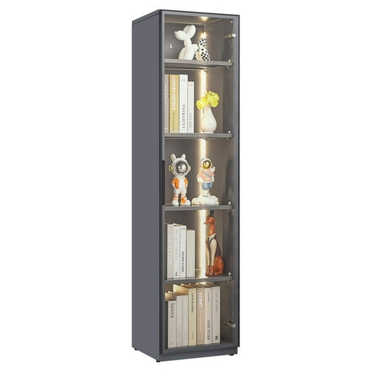 Display Cabinet with Glass Doors and Lights, 5-Tier Storage Shelves, Trophy Case Display Cabinet for Collectibles, Display Case Cabinet (15.7”W x 15”D x 63”H)