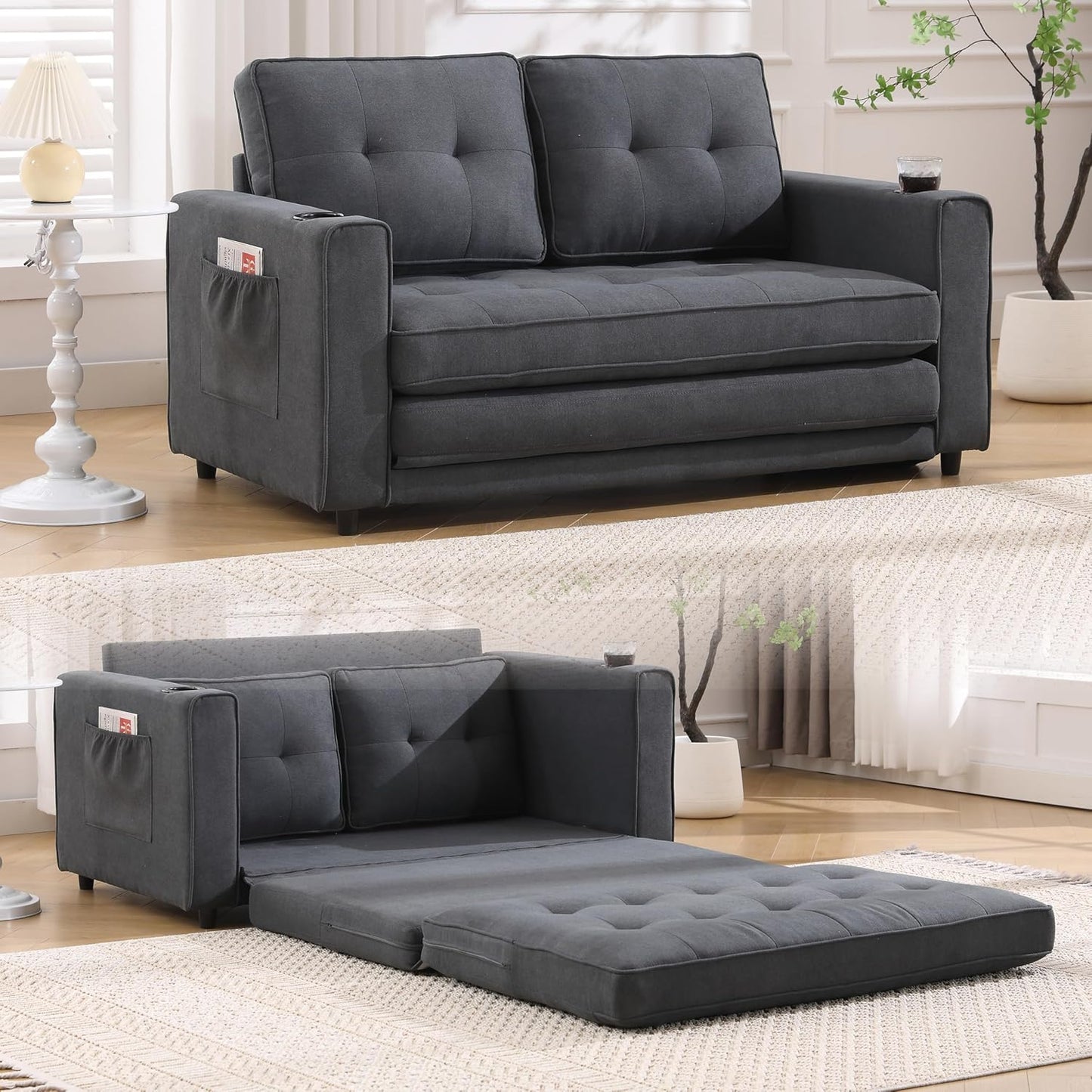 Sleeper Sofa Bed, 3-in-1 Pull Out Couch with Backrest, Convertible Sofa&Couch for Living Room and Office