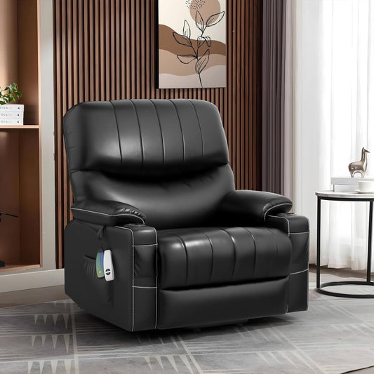 LOBERFVE Large Power Lift Recliner Chair for Elderly with Heat and Massage Leather Electric Recliners Chair For Living Room with Cup Holders, Remote Control, Black