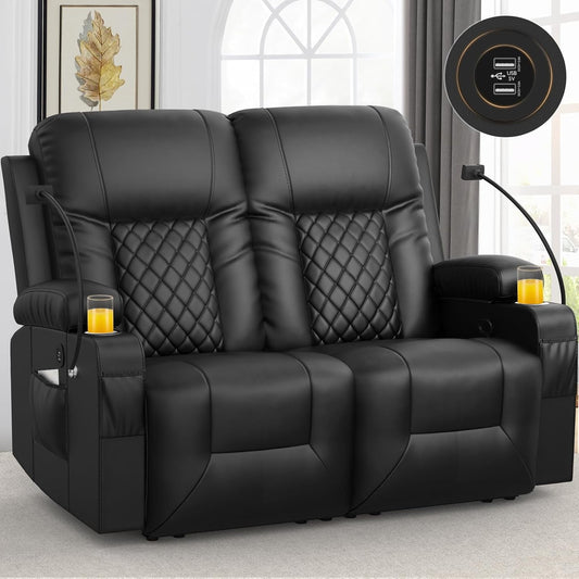 LOBERFVE Loveseat Recliner, Loveseat Recliner Sofa, Reclining Loveseat with USB Ports, 2 Cell Phone Holders, Cup Holder, Double Recliner for Living Room