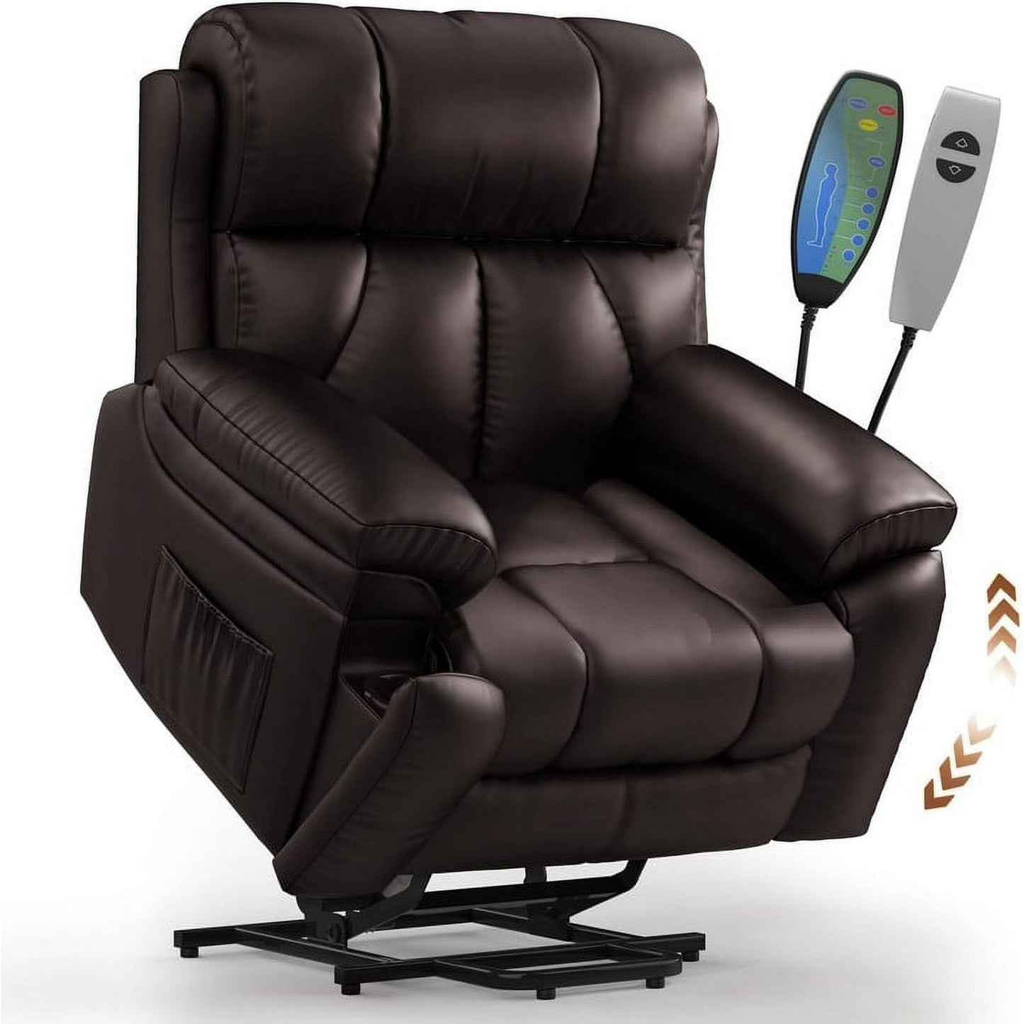 LOBERFVE Power Lift Recliner Chair with Heat and Massage for Elderly, Electric Recliner Chairs with 2 Cup Holders, USB Charge Port, Breathable Leather Brown