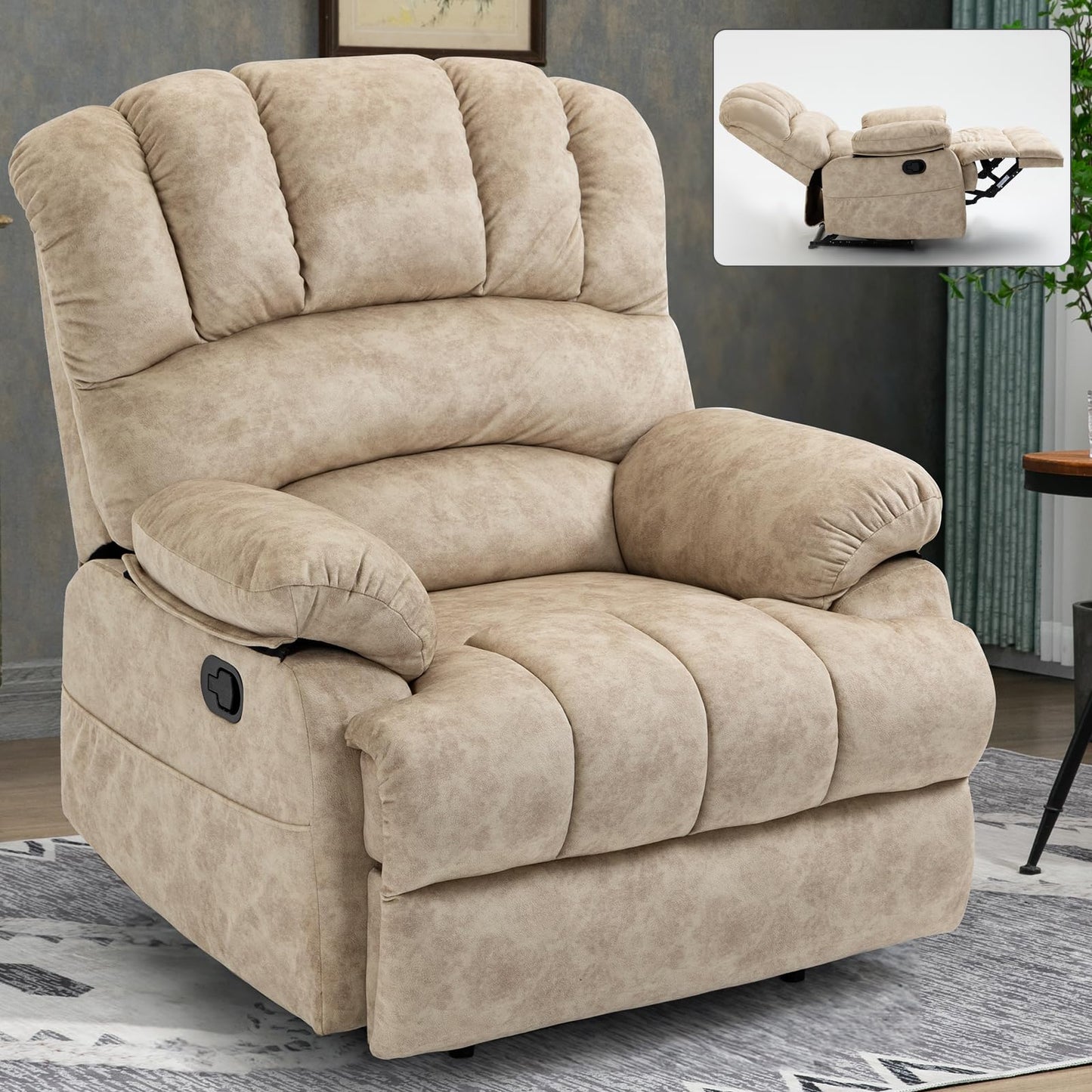 Extra Large Manual Recliner Chair for Comfortable Seating - 40" Wide, Overstuffed Arm and Backrest, Ideal for Living Room, Bedroom, Home Theater