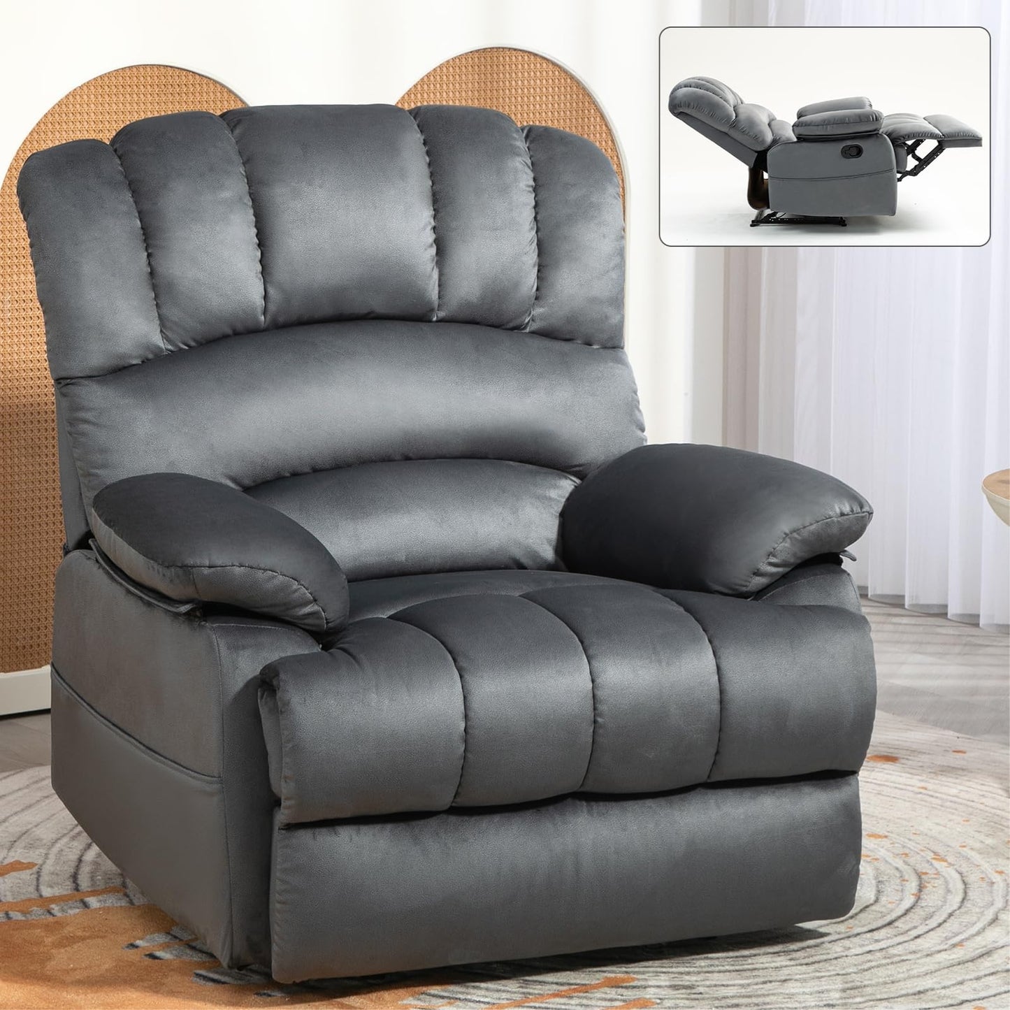 Extra Large Manual Recliner Chair for Comfortable Seating - 40" Wide, Overstuffed Arm and Backrest, Ideal for Living Room, Bedroom, Home Theater