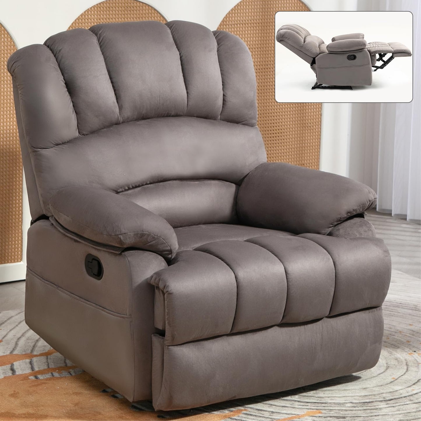 Extra Large Manual Recliner Chair for Comfortable Seating - 40" Wide, Overstuffed Arm and Backrest, Ideal for Living Room, Bedroom, Home Theater