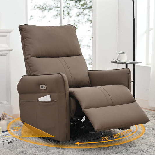 Power Swivel Rocker Recliner Chair for Nursery, Upholstered 270° Swivel Glider Rocker Chair with USB Ports, Small Power Recliners for Small Spaces Living Room