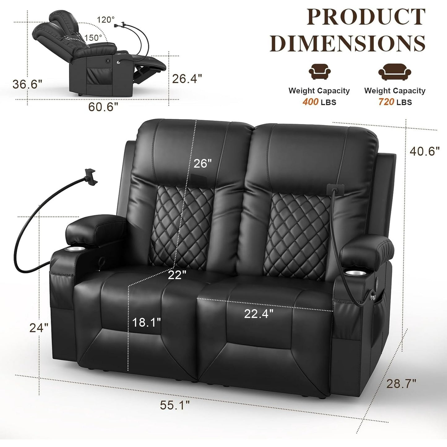 LOBERFVE Living Room Furniture Set, Loveseat Recliner 2 Seater and 360° Swivel Recliner Chair with Heat and Massage, Luxury Reclining Sofa 2PC Set for Living Room