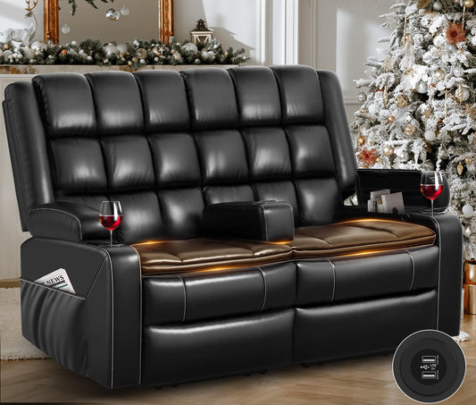 LOBERFVE Recliner Sofa, Reclining Loveseat with Removable Console, USB Ports, Cup Holders, RV Wall Hugger Double Recliner Couch,