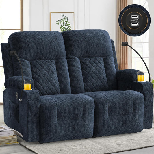 LOBERFVE Recliner Sofa, Double Reclining Loveseat, 2 Seater Sofa Home Theater Seating, Fabric Recliner Sofa Couches with Storage and Cup Holders