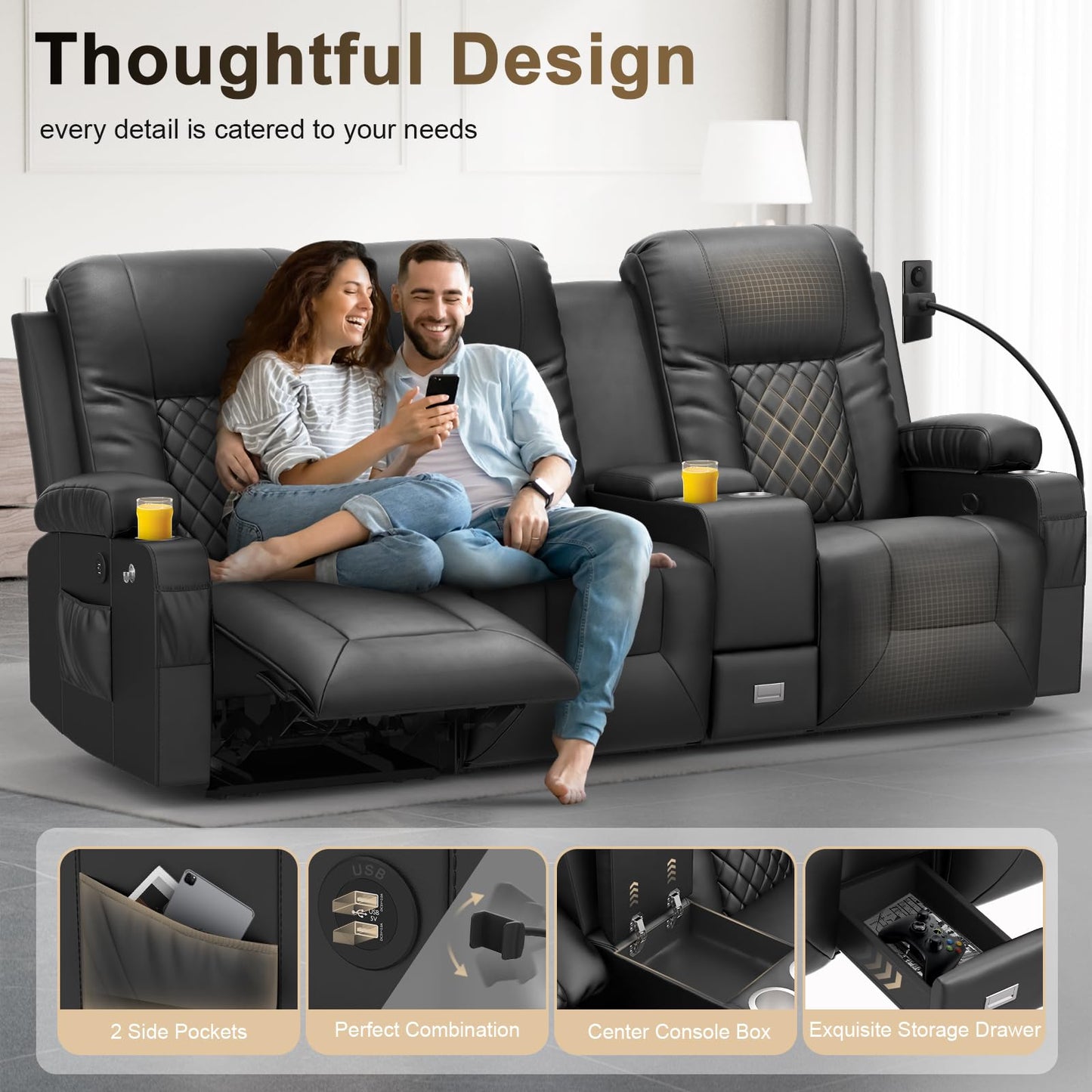 LOBERFVE Recliner Sofa Set, 3 Seat Reclining Sofa, and 2PC 360° Swivel Recliner Chair with Heat and Massage for Aldult (3+1+1), Living Room Furniture